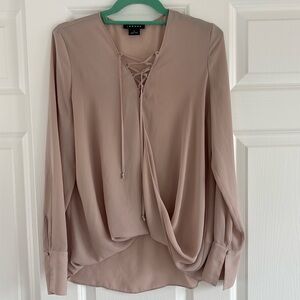 TROUVE Lace-Up Long Sleeve Blouse Size M pale pink